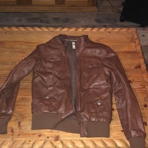 FAUX BROWN LEATHER JACKET